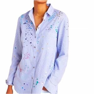 Pilcro By Anthro Size XS The Cate Blue White Stripe Shirt with Sequins